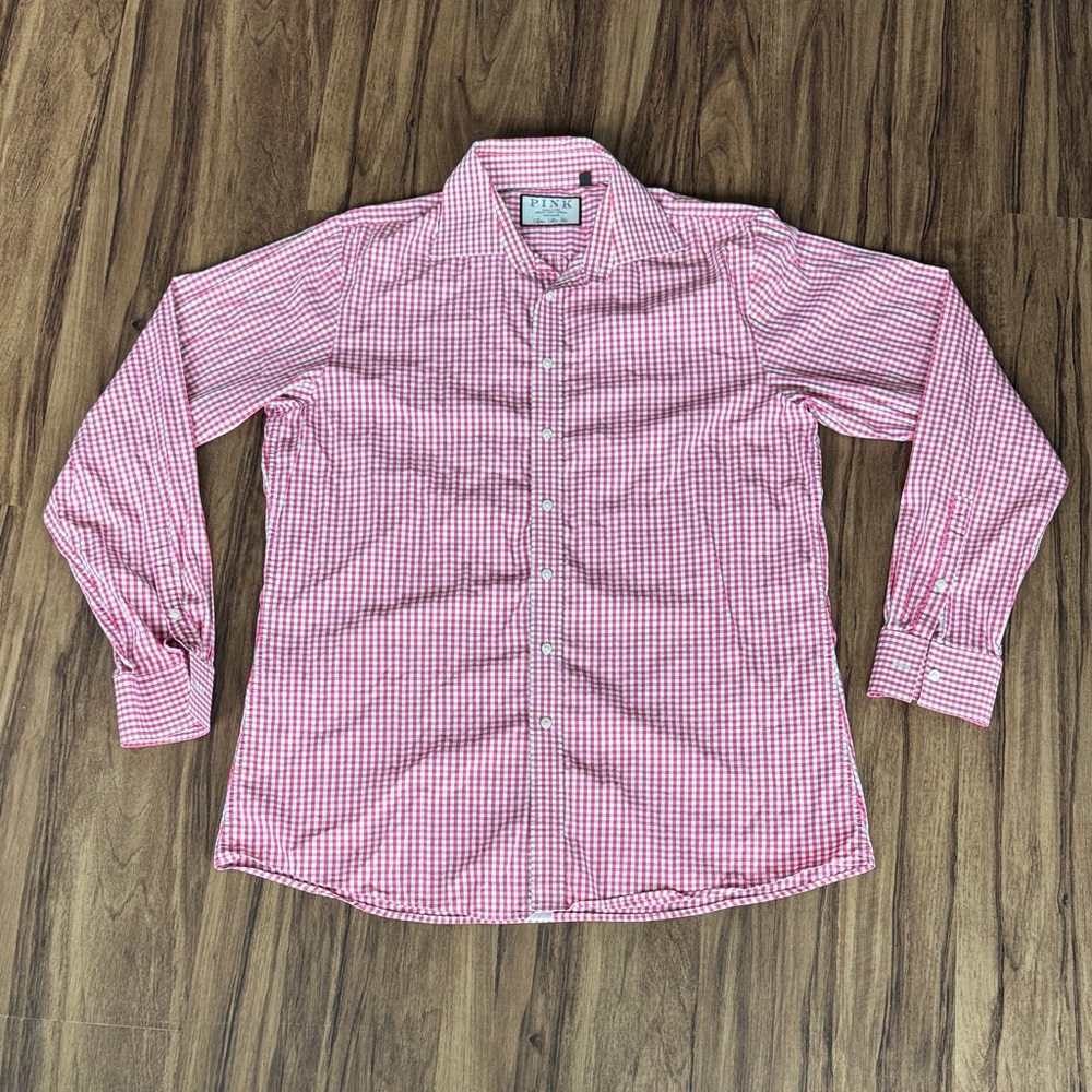 Thomas Pink Red Checkered Button Down Shirt